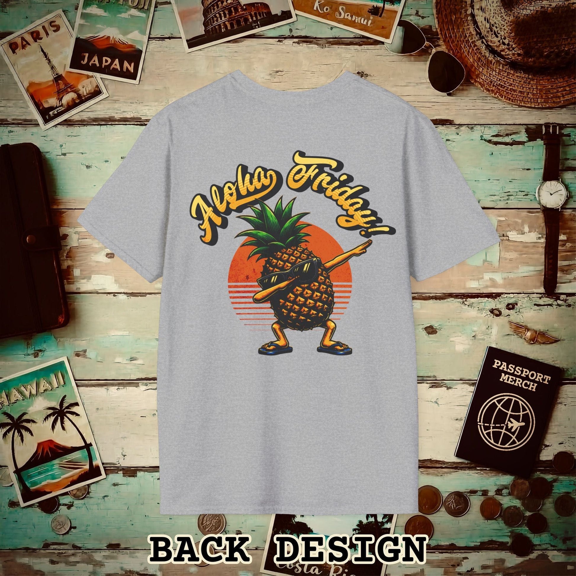 Aloha Friday Dabbing Pineapple Hawaii, Back Print T-Shirt Sport Grey / S