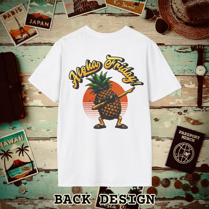 Aloha Friday Dabbing Pineapple Hawaii, Back Print T-Shirt White / S