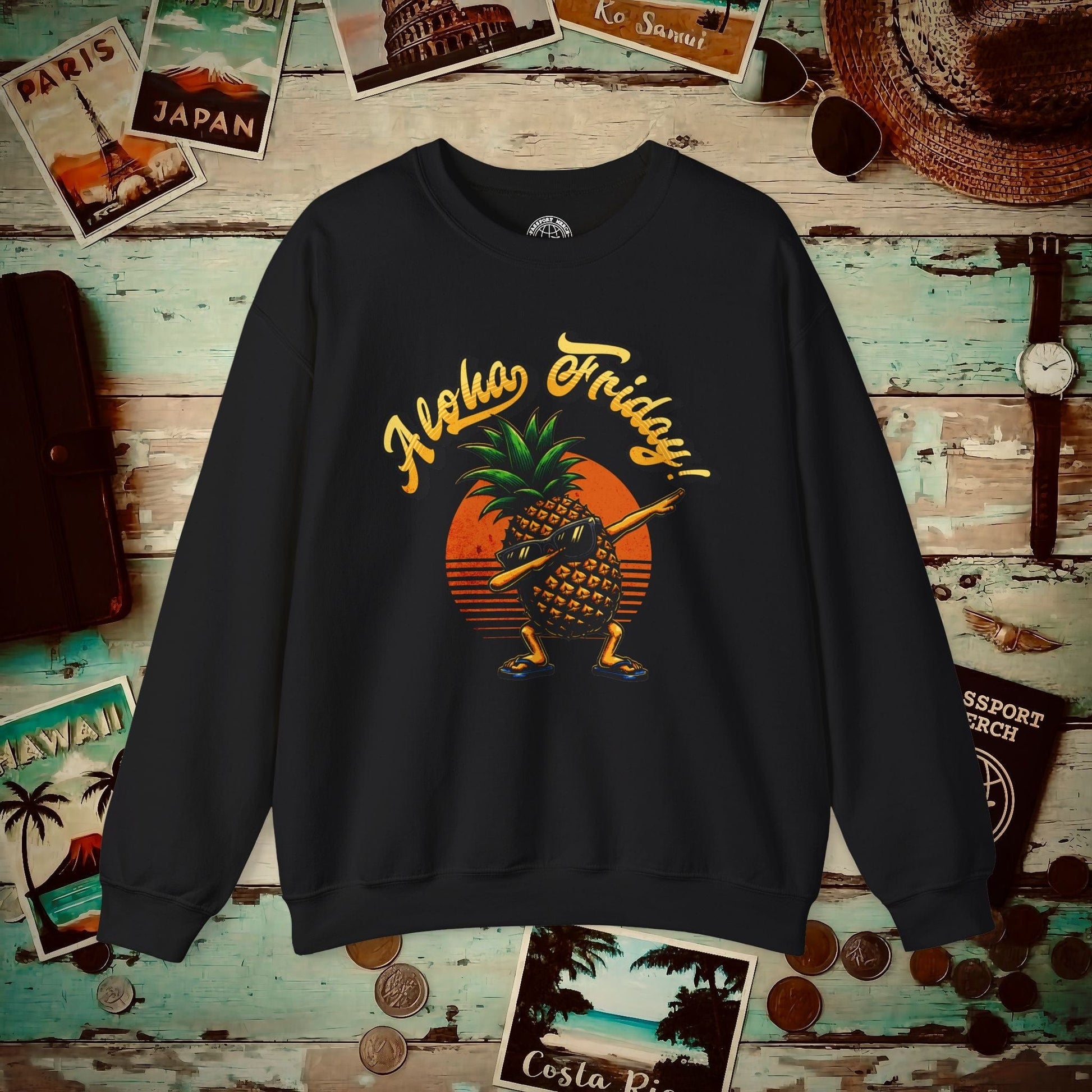 Aloha Friday Dabbing Pineapple Hawaii Crewneck Black / S