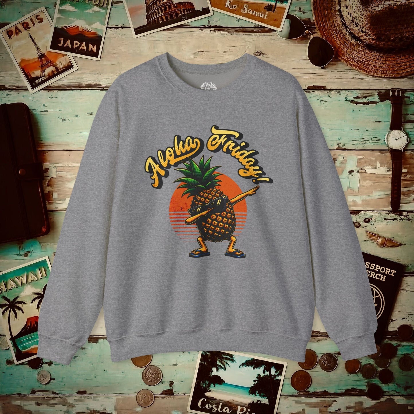 Aloha Friday Dabbing Pineapple Hawaii Crewneck Graphite Heather / S