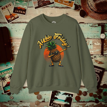 Aloha Friday Dabbing Pineapple Hawaii Crewneck Military Green / S