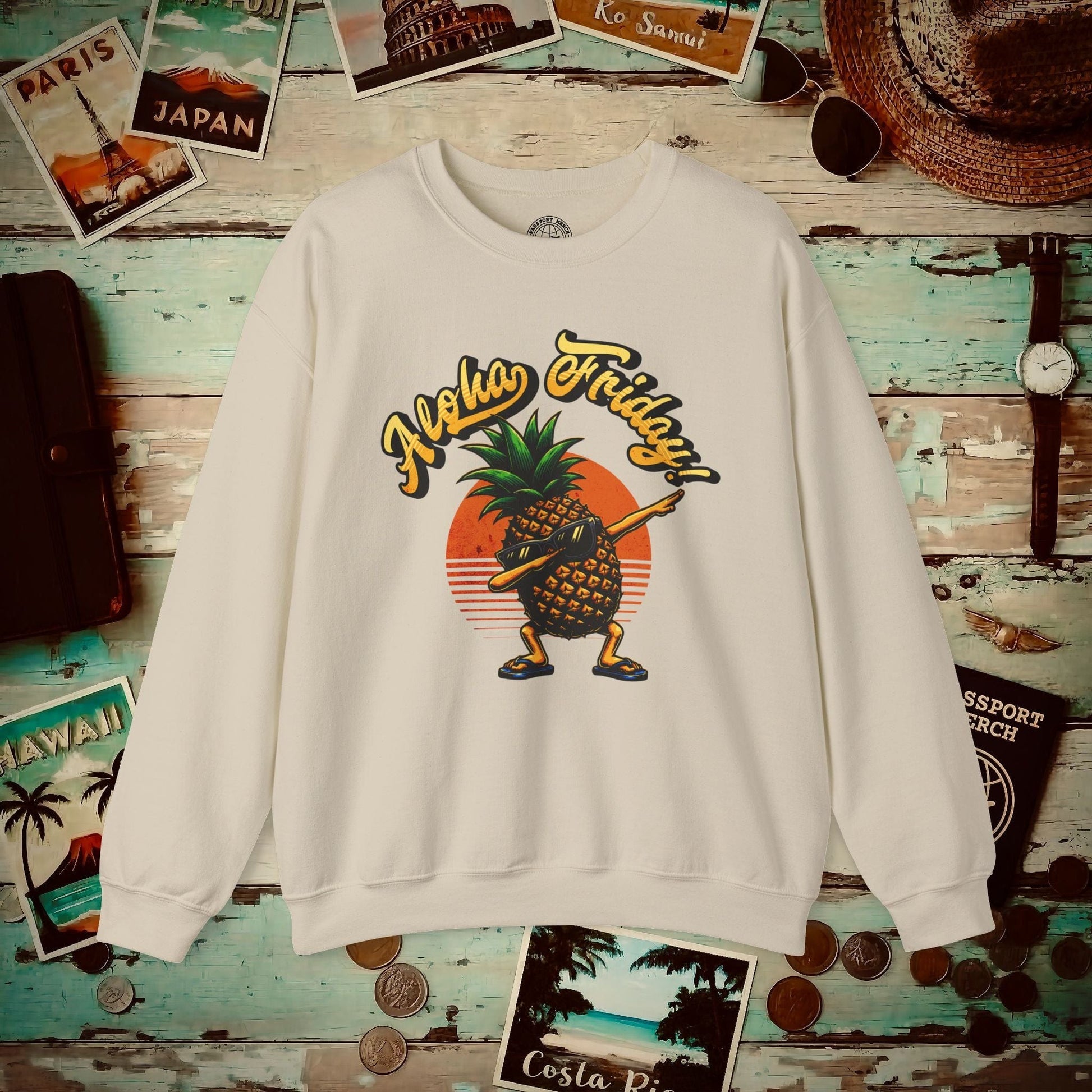 Aloha Friday Dabbing Pineapple Hawaii Crewneck Sand / S