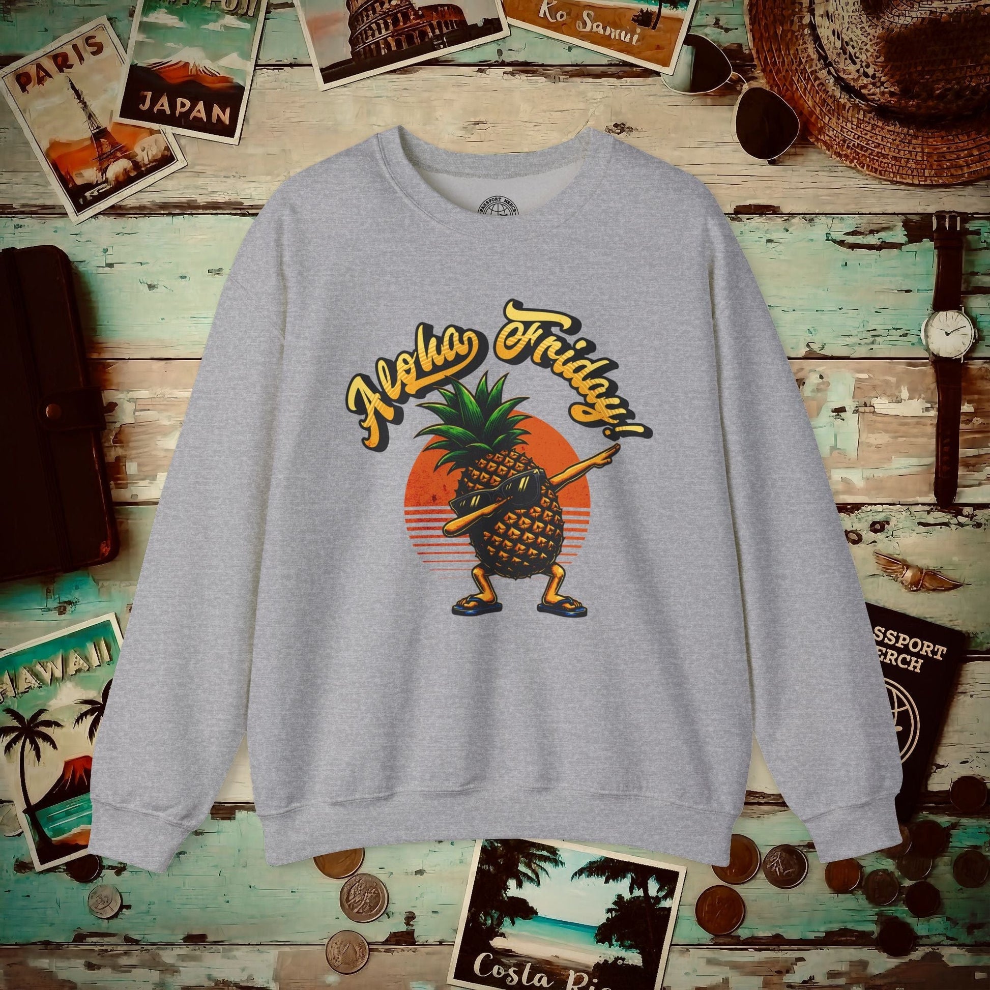 Aloha Friday Dabbing Pineapple Hawaii Crewneck Sport Grey / S