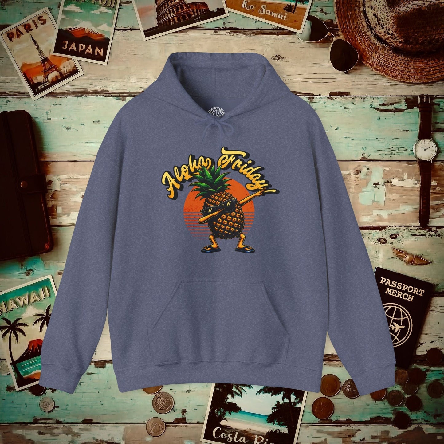 Aloha Friday Dabbing Pineapple Hawaii Hoodie Heather Navy / S