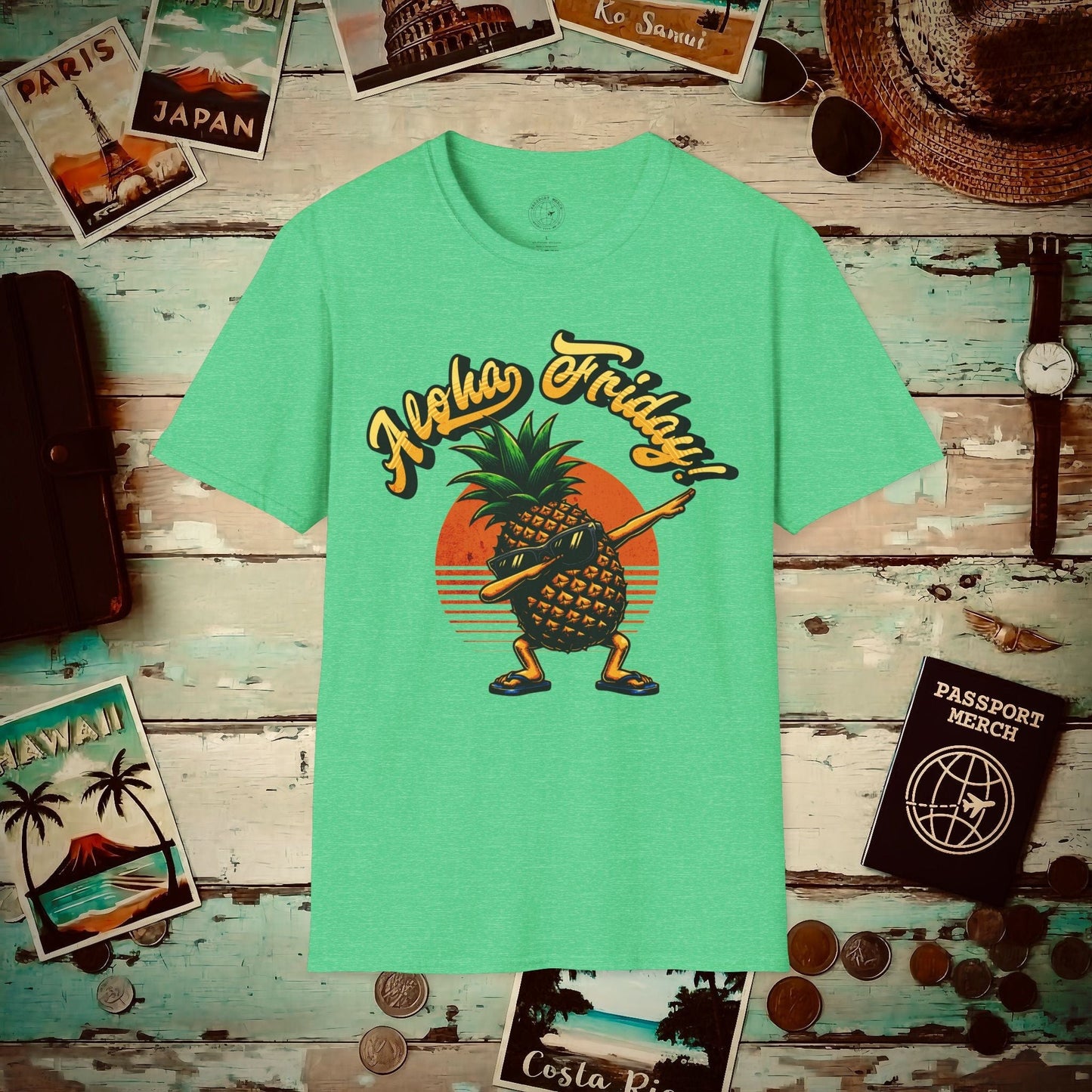 Aloha Friday Dabbing Pineapple Hawaii T-Shirt Heather Irish Green / S