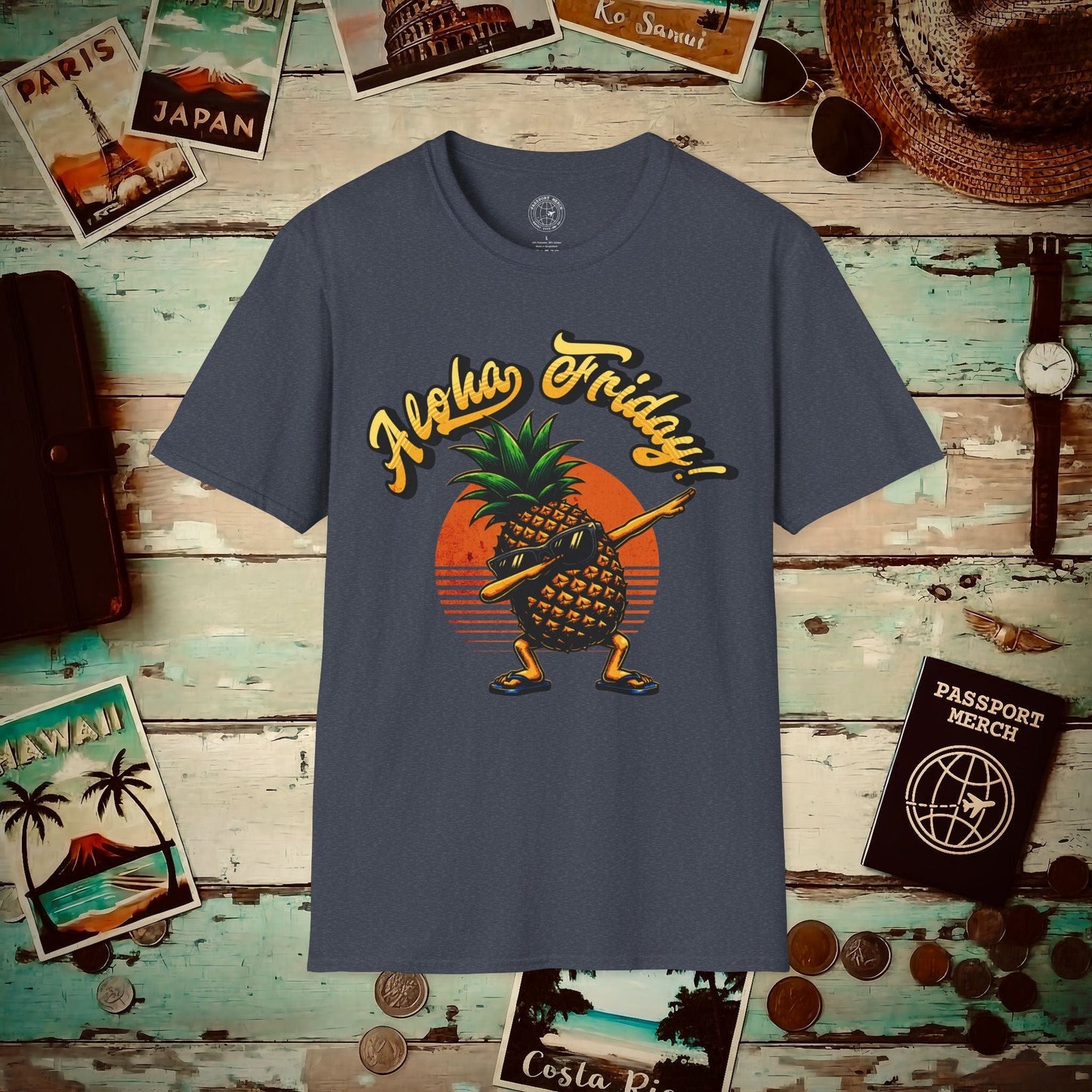 Aloha Friday Dabbing Pineapple Hawaii T-Shirt Heather Navy / S
