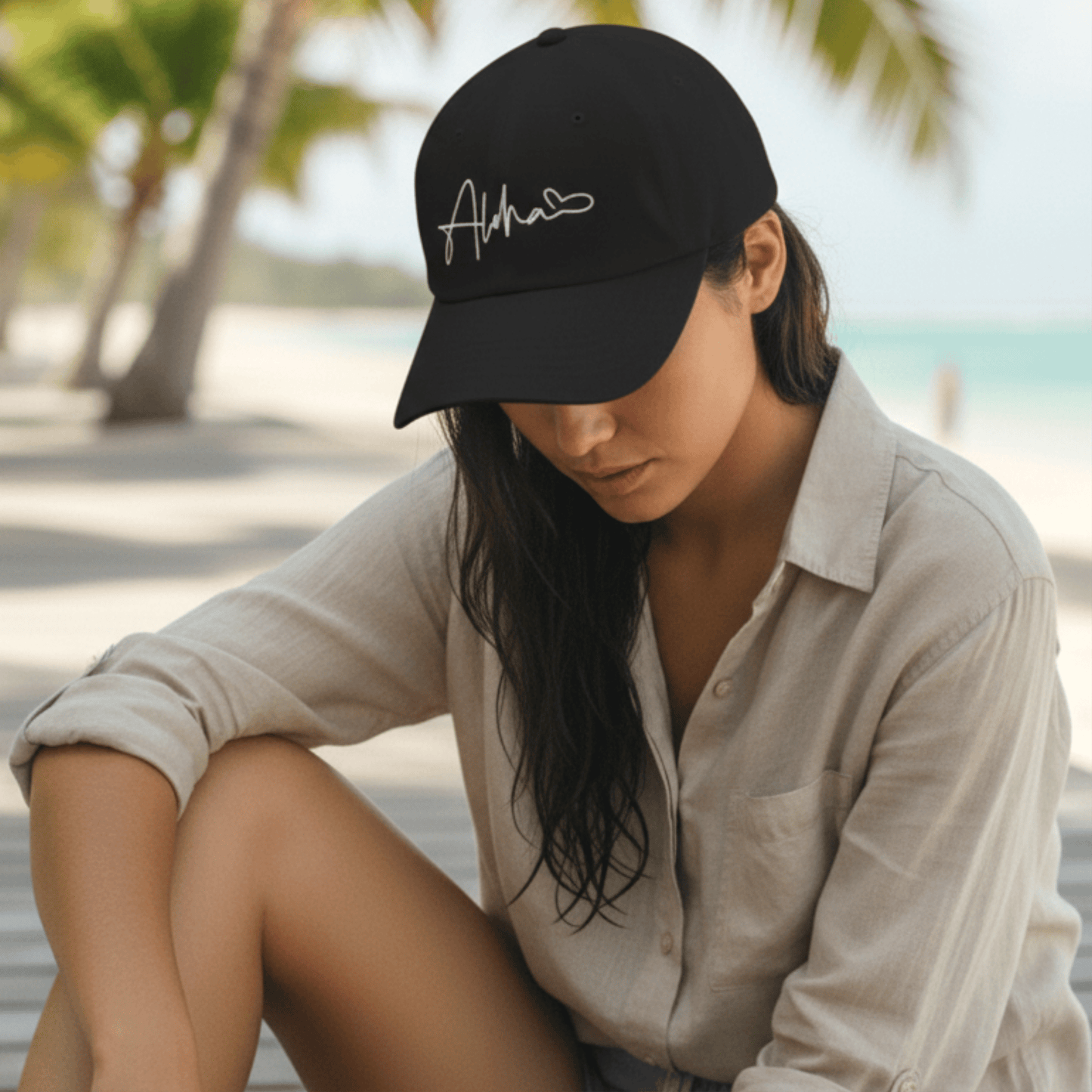 Aloha Heart Signature, Hawaii Embroidered Hat Black / One size