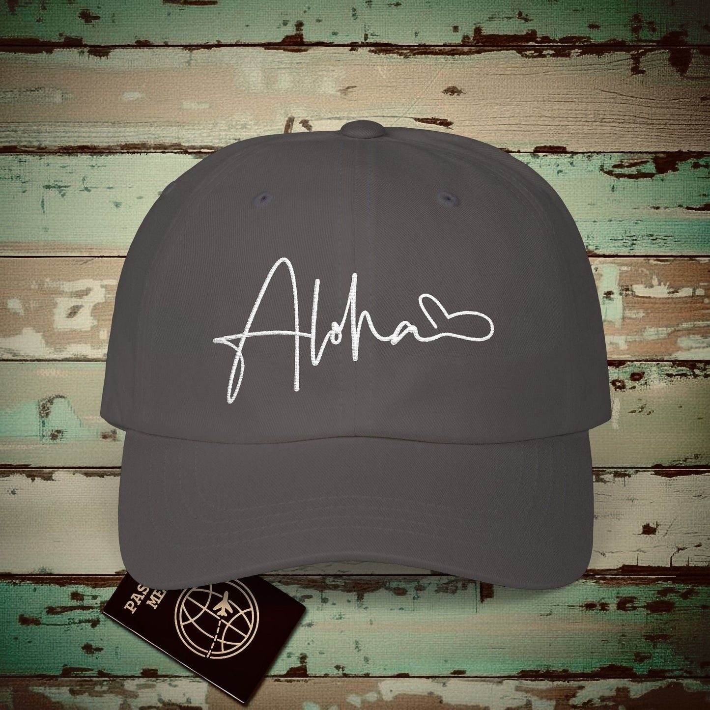 Aloha Heart Signature, Hawaii Embroidered Hat Dark Grey / One size