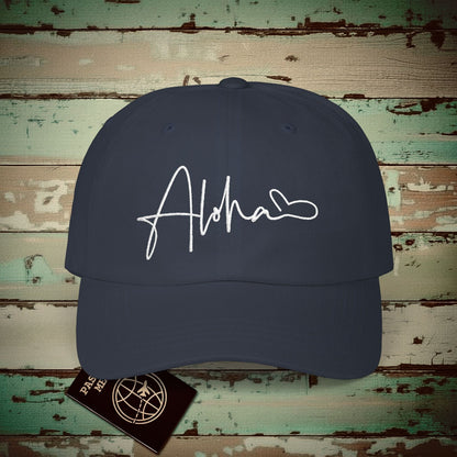 Aloha Heart Signature, Hawaii Embroidered Hat Navy / One size