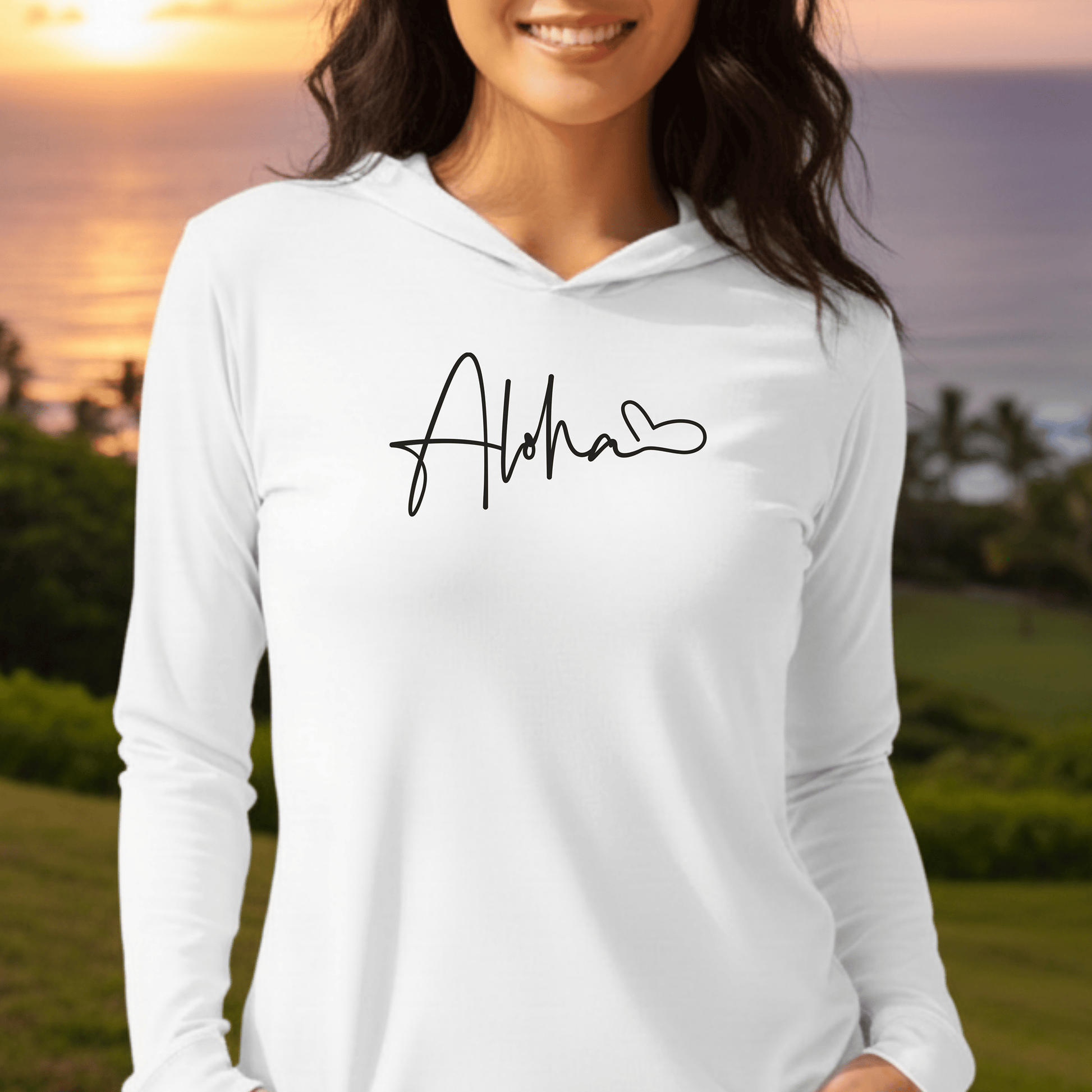 Aloha Heart Signature, Hawaii Hooded Long Sleeve White / XS