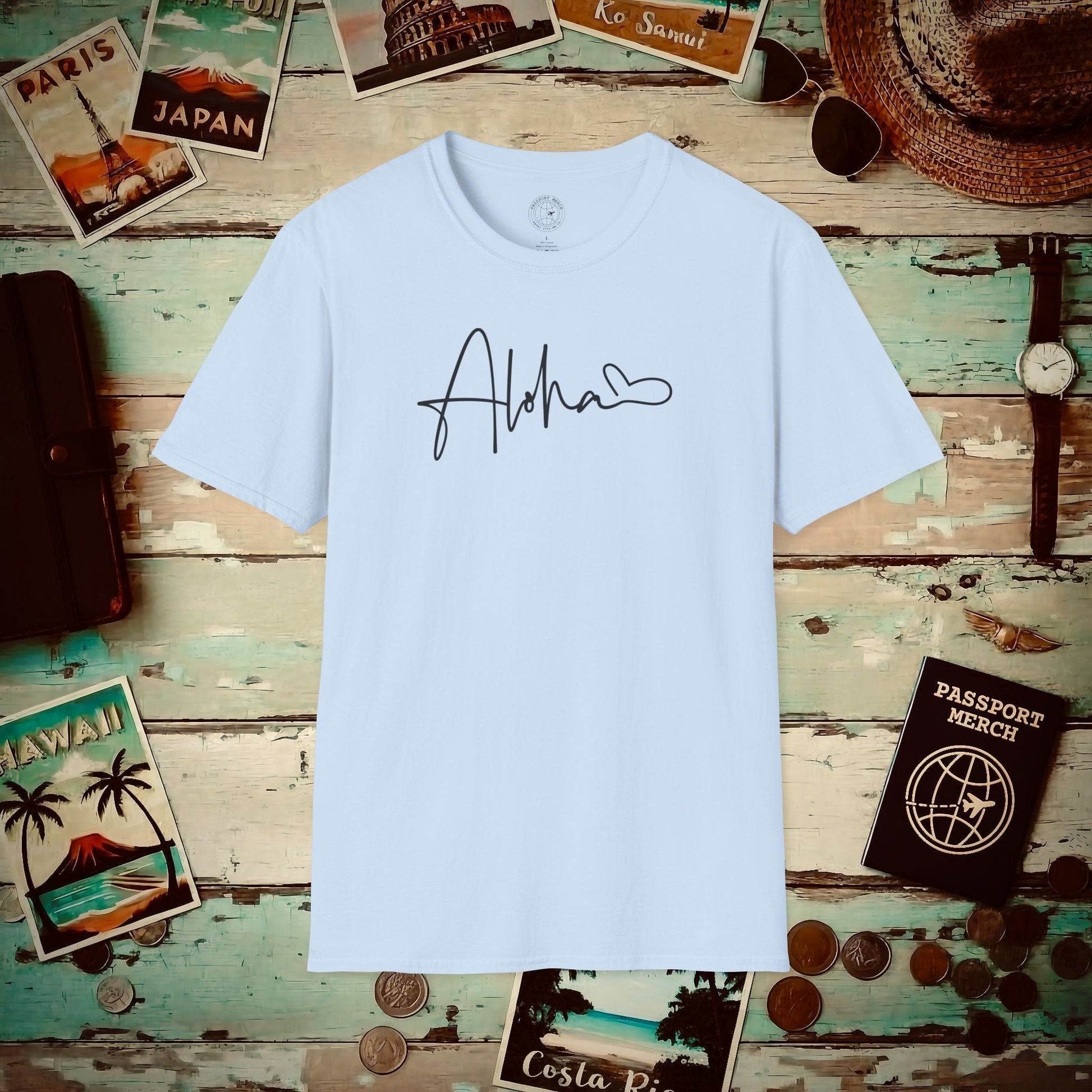 Aloha Heart Signature, Hawaii T-Shirt Light Blue / S