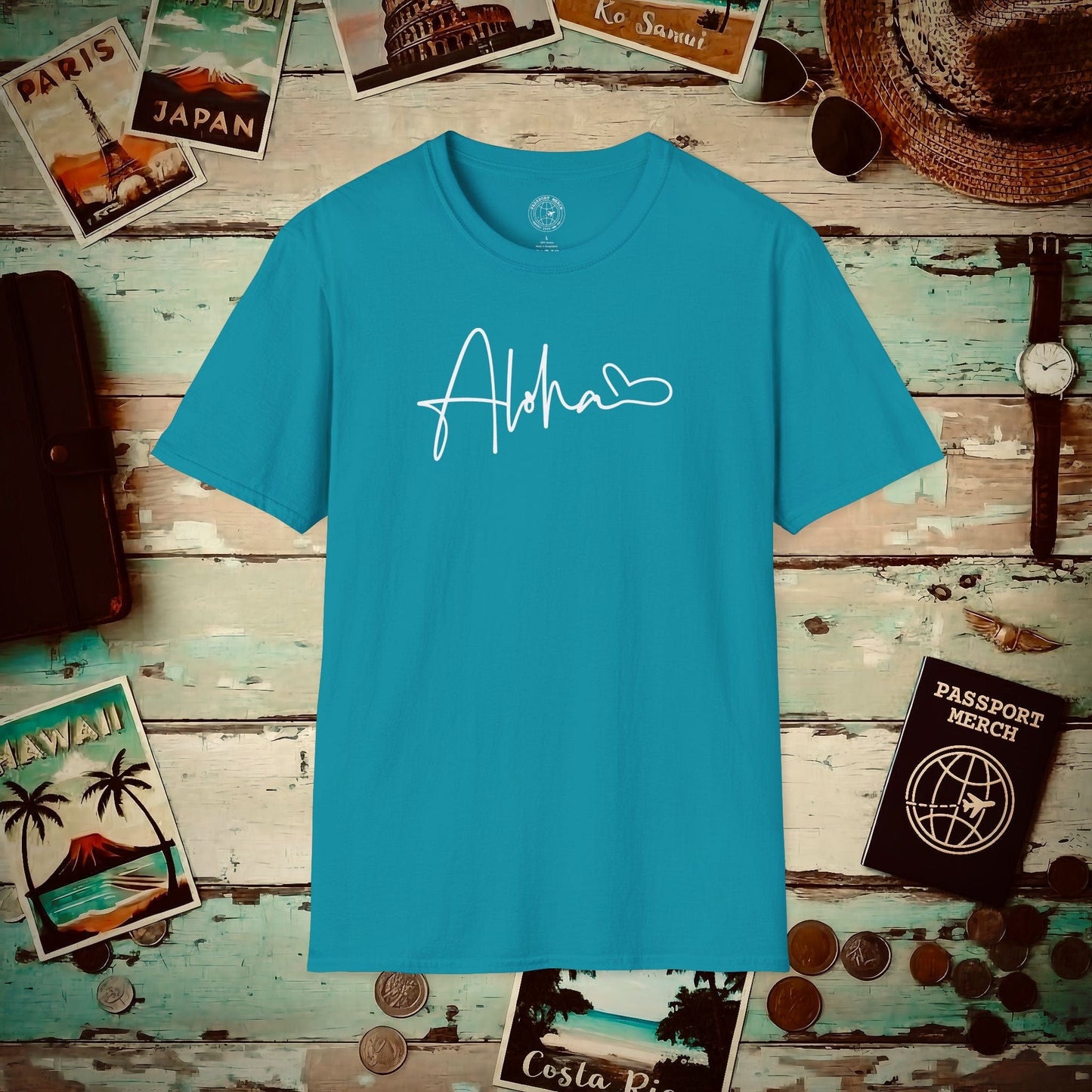 Aloha Heart Signature, Hawaii T-Shirt Tropical Blue / S