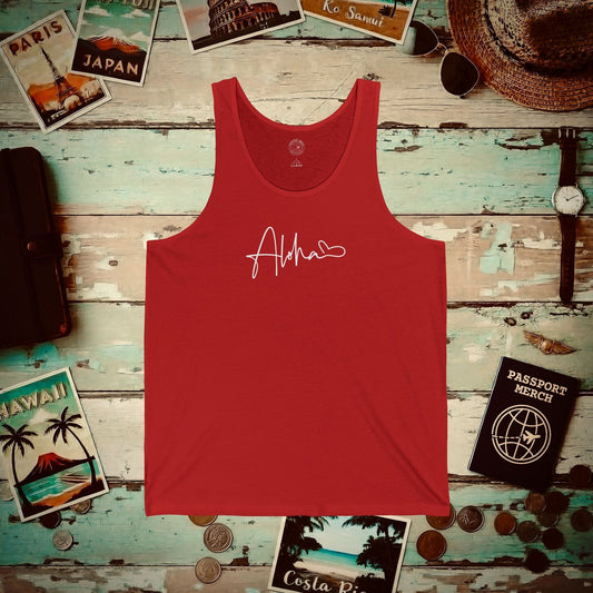 Aloha Heart Signature, Hawaii Tank Top Red / XS