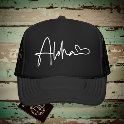 Aloha Heart Signature, Hawaii Trucker Hat Black / One size