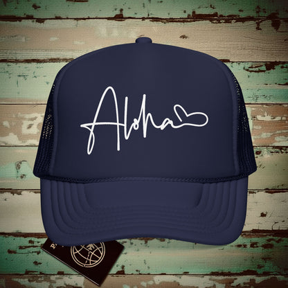 Aloha Heart Signature, Hawaii Trucker Hat Dark Navy / One size