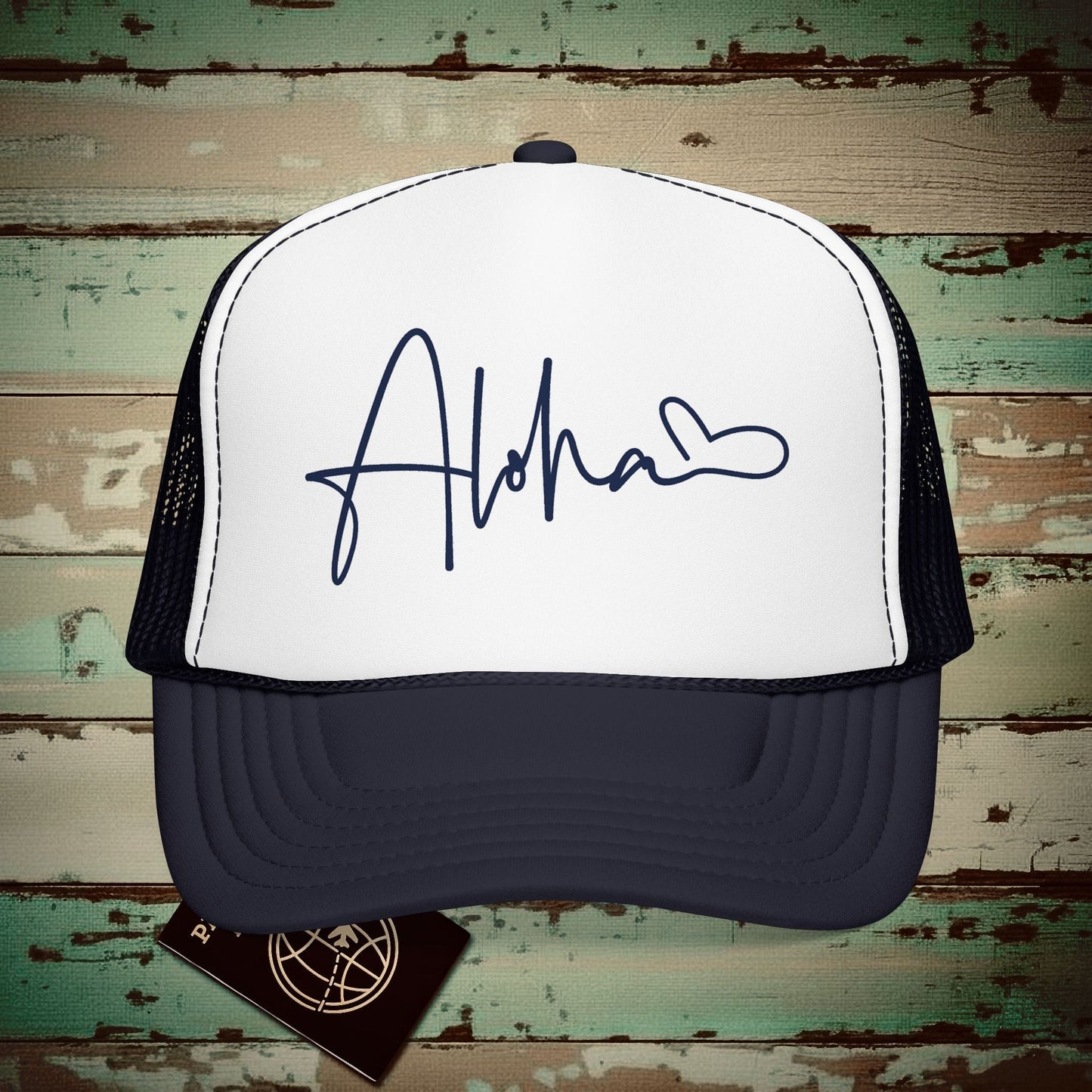 Aloha Heart Signature, Hawaii Trucker Hat Navy / White / Navy / One size