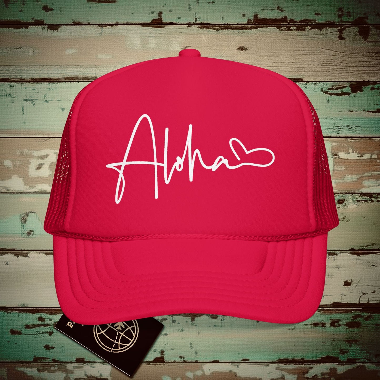 Aloha Heart Signature, Hawaii Trucker Hat Red / One size