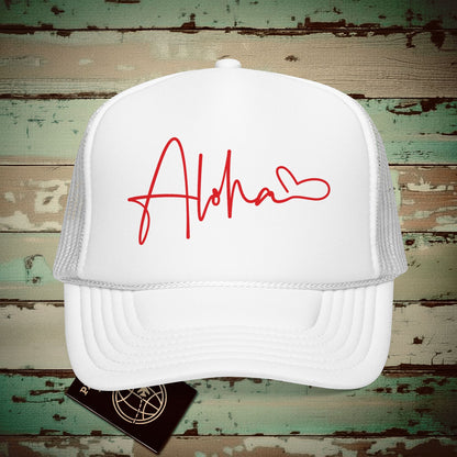 Aloha Heart Signature, Hawaii Trucker Hat White / One size