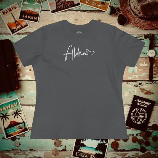 Aloha Heart Signature, Hawaii, Womens Fit T-Shirt Asphalt / S