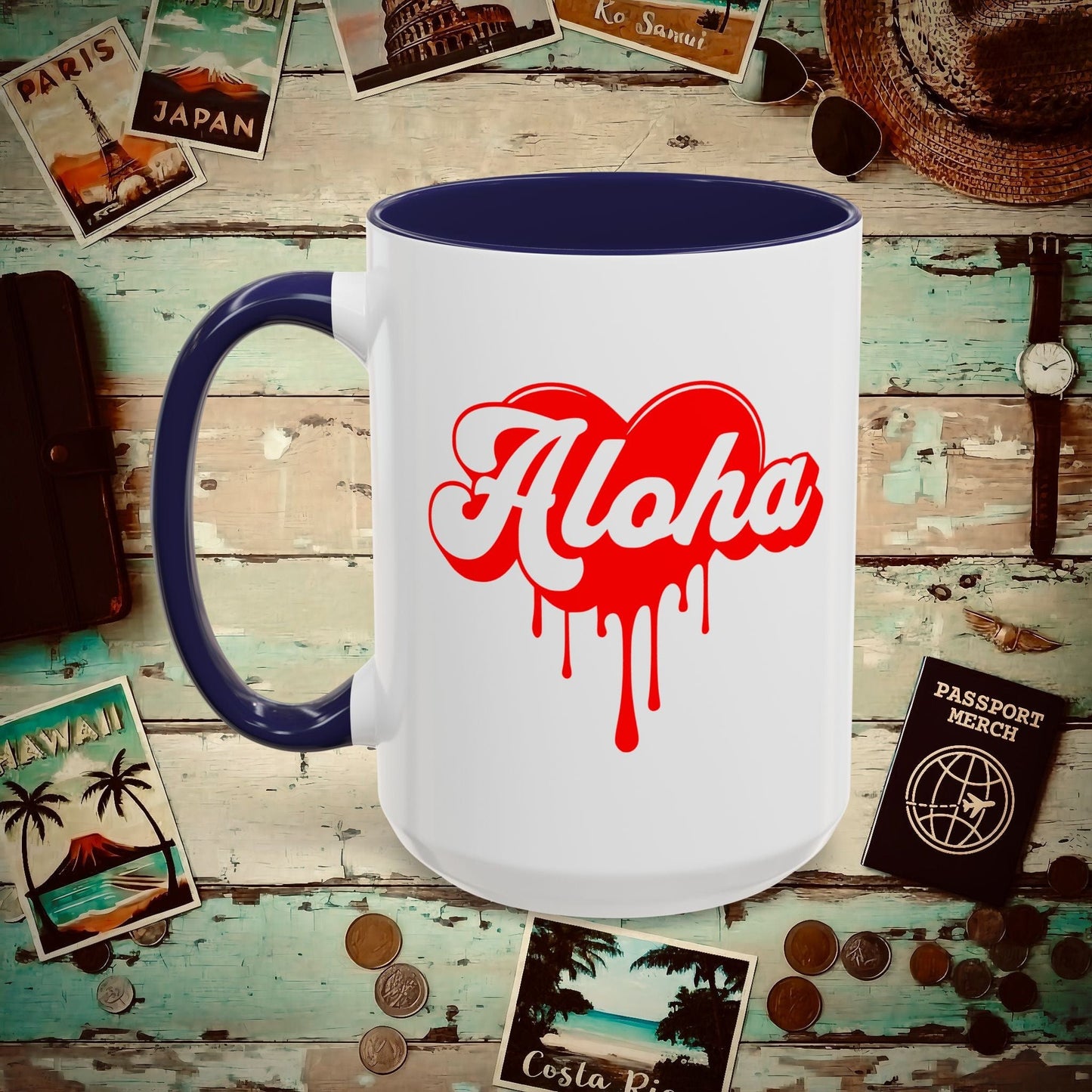 Aloha Melting Heart, Hawaii 15oz Mug Navy / 15oz