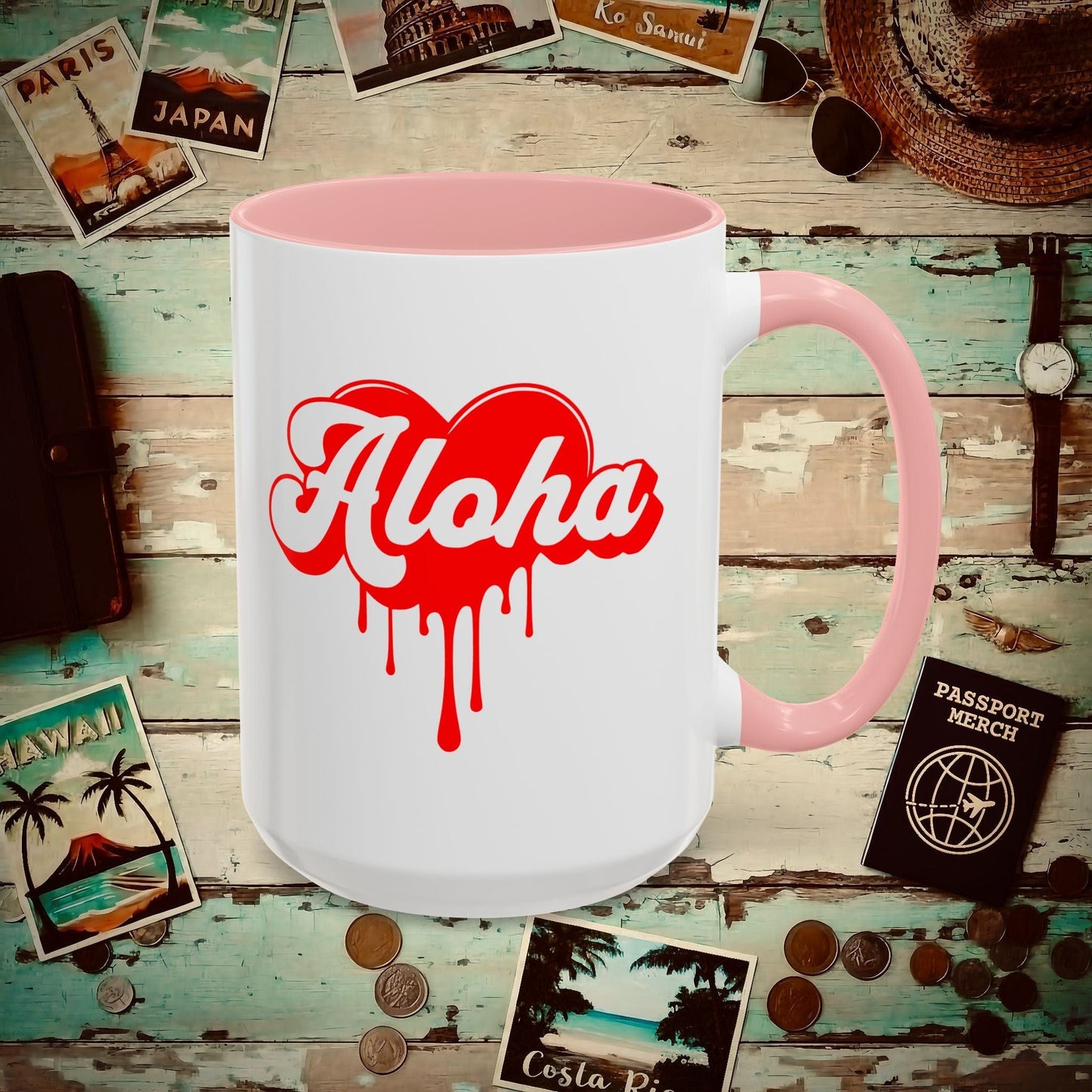 Aloha Melting Heart, Hawaii 15oz Mug Pink / 15oz