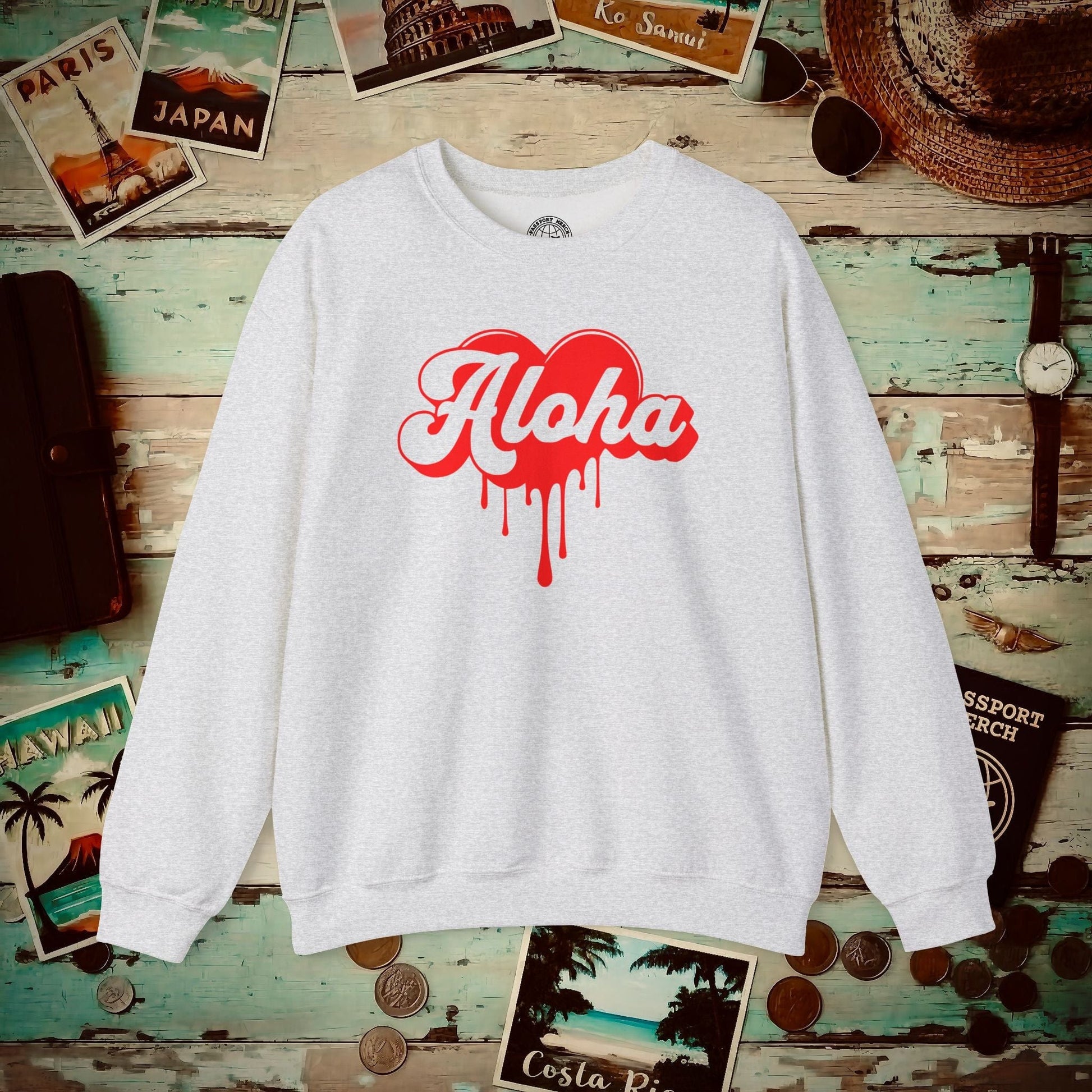 Aloha Melting Heart, Hawaii Crewneck Ash / S