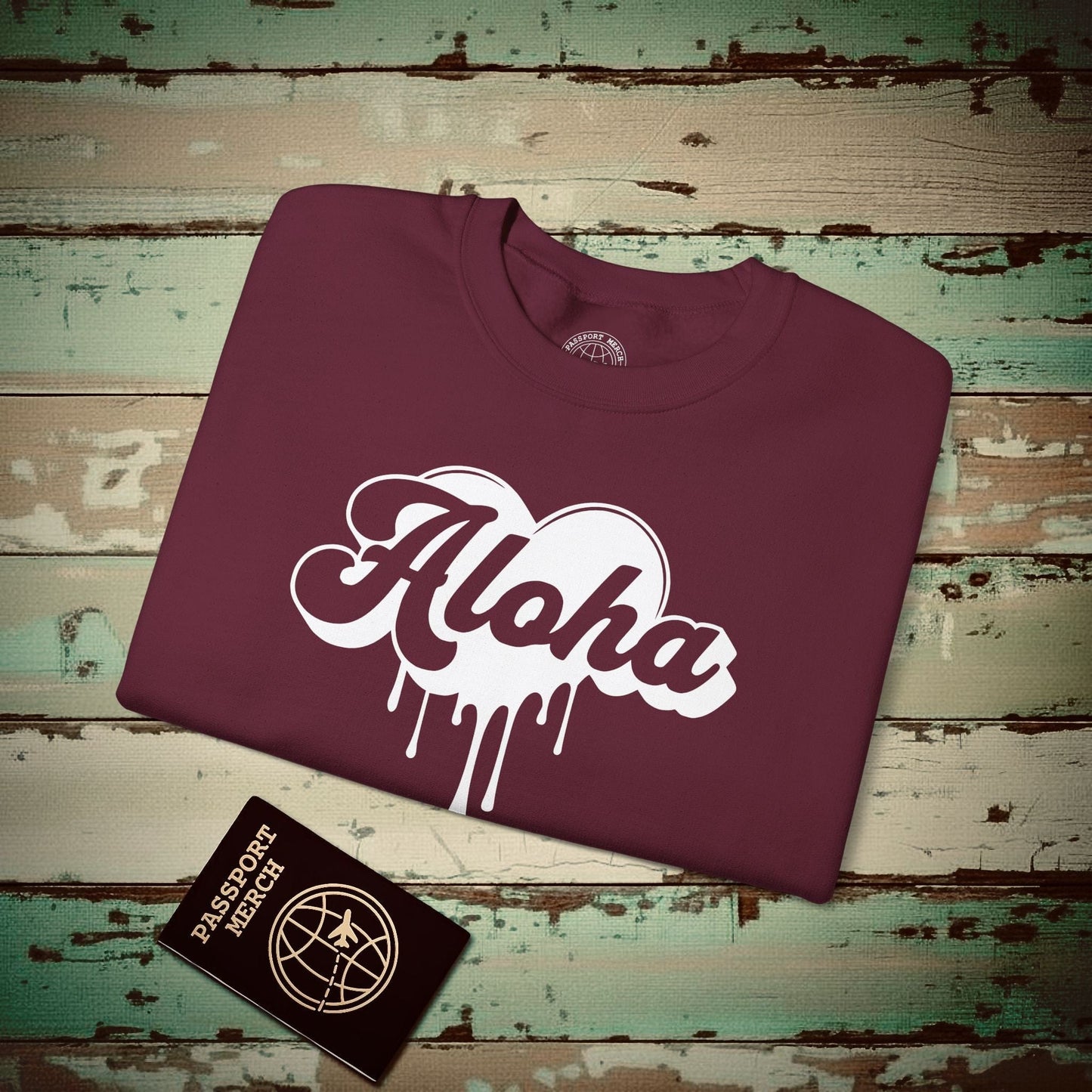Aloha Melting Heart, Hawaii Crewneck Maroon / S