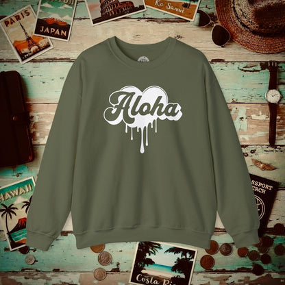 Aloha Melting Heart, Hawaii Crewneck Military Green / S