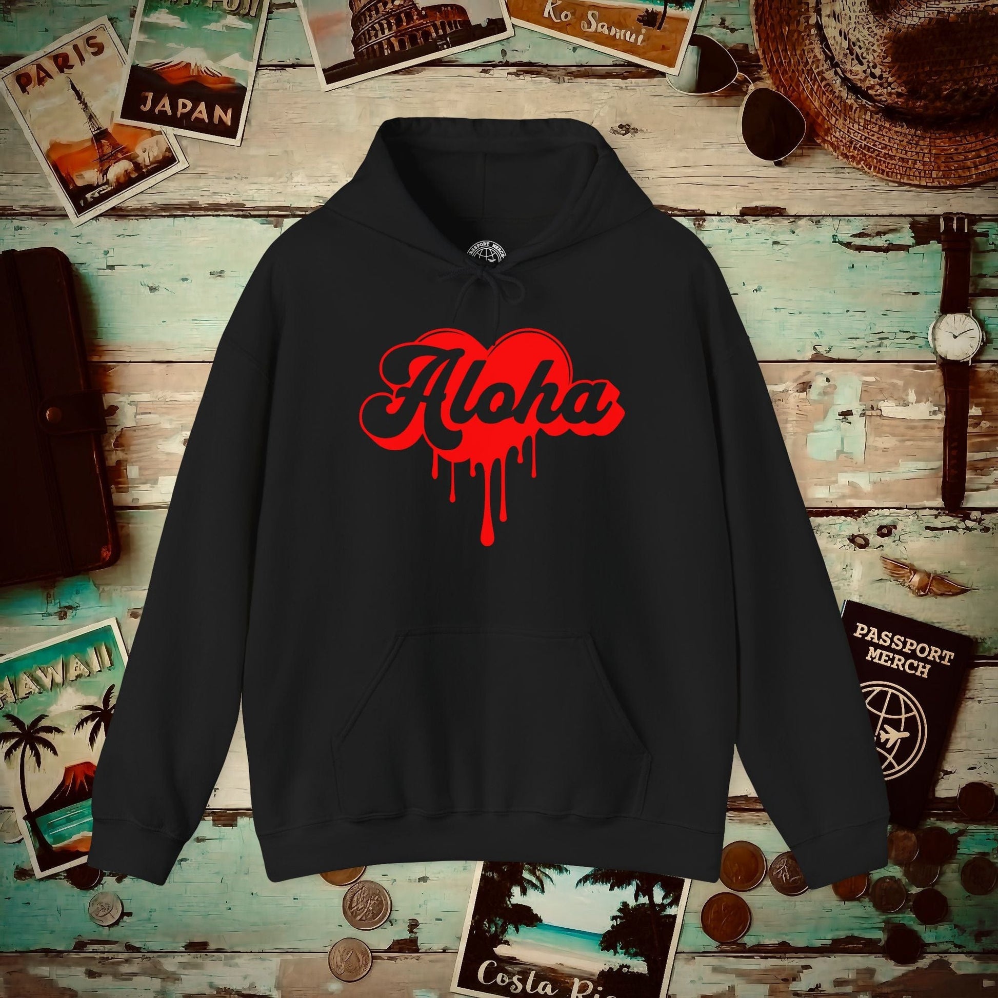 Aloha Melting Heart, Hawaii Hoodie Black / S