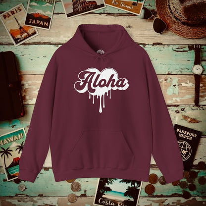 Aloha Melting Heart, Hawaii Hoodie Maroon / S