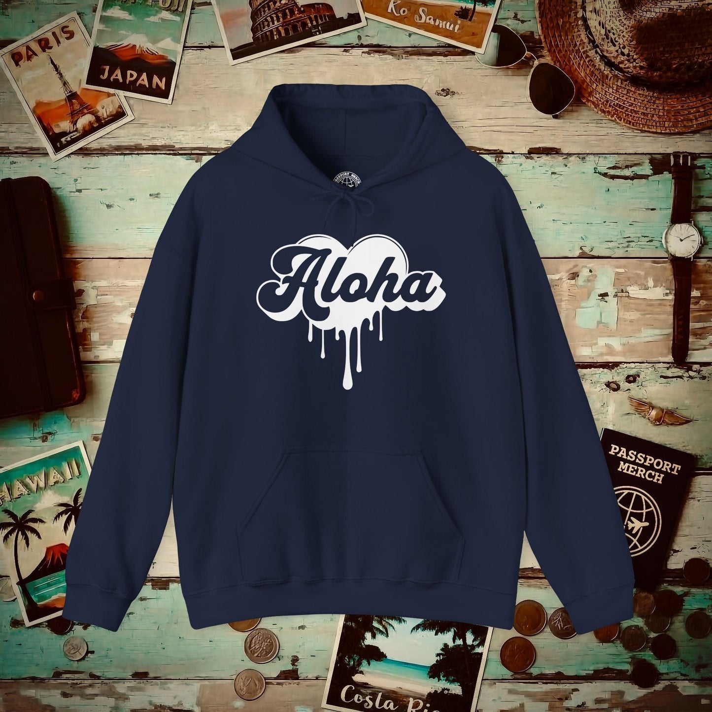 Aloha Melting Heart, Hawaii Hoodie Navy / S