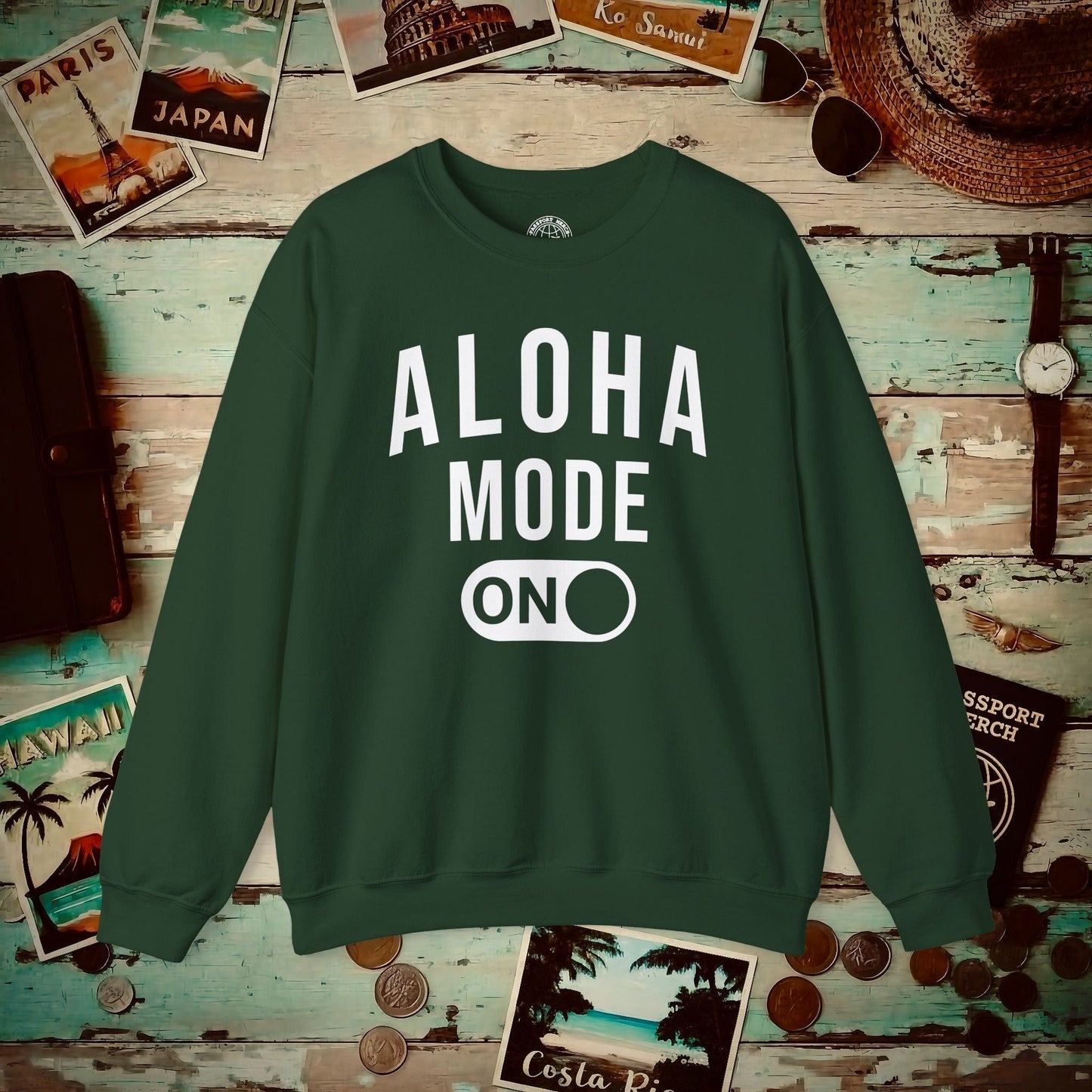 Aloha Mode ON, Hawaii Crewneck Forest Green / S