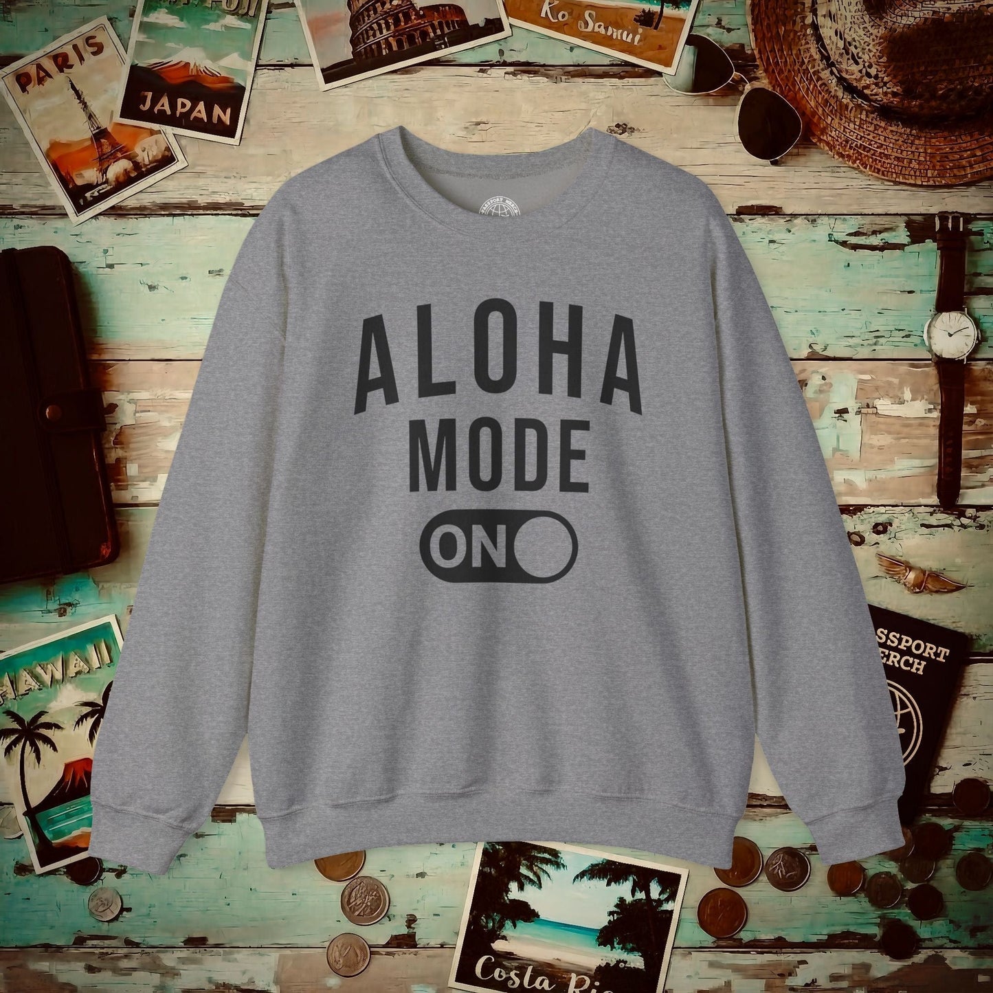 Aloha Mode ON, Hawaii Crewneck Graphite Heather / S