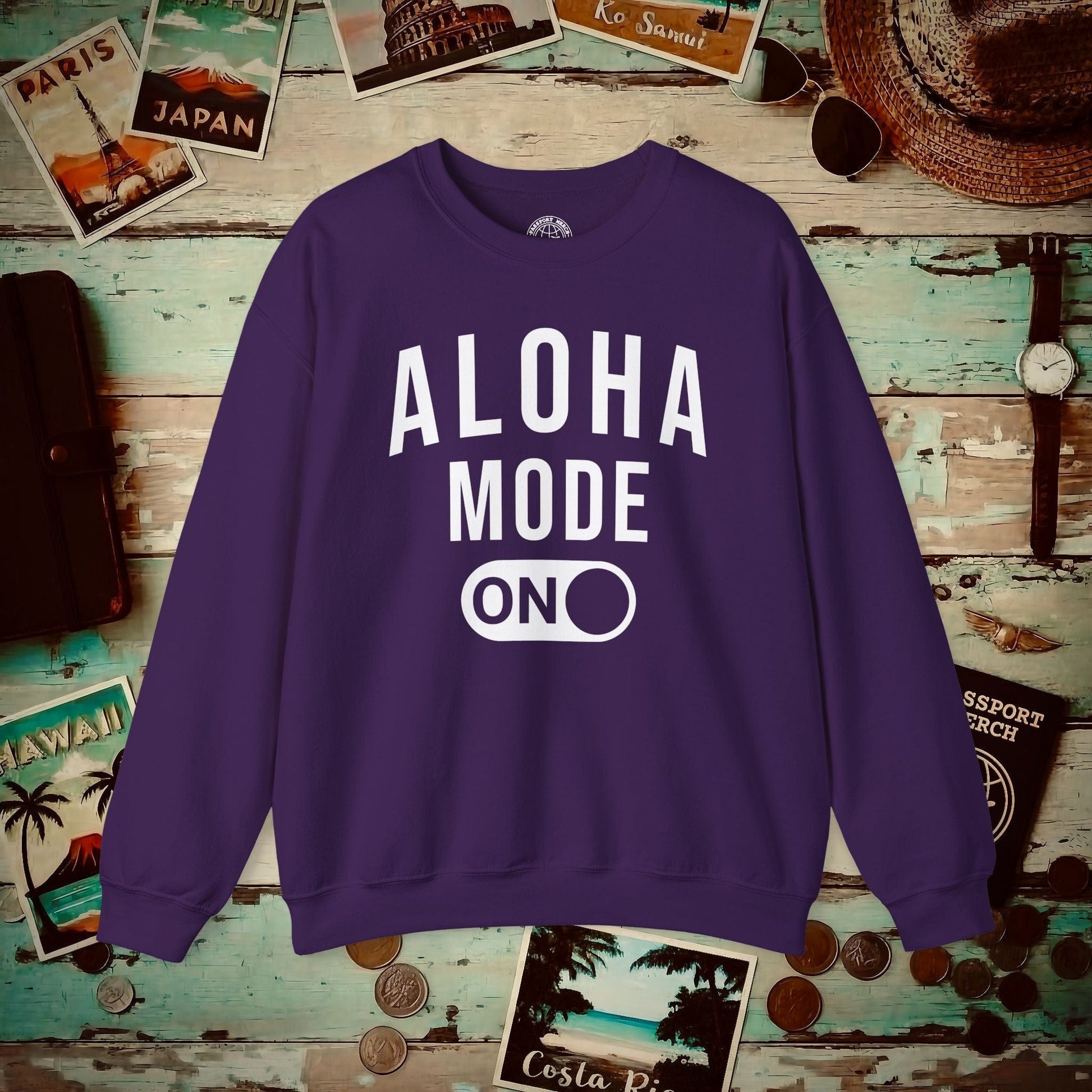 Aloha Mode ON, Hawaii Crewneck Purple / S