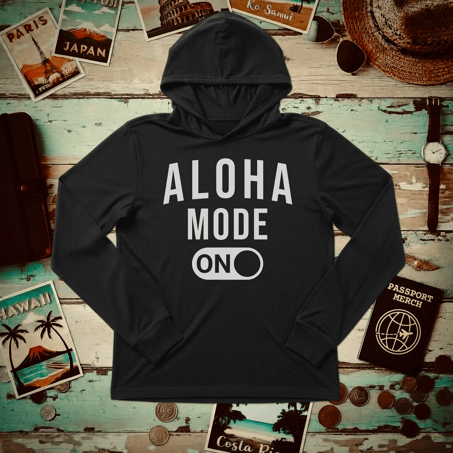 Aloha Mode ON, Hawaii Hooded Long Sleeve Black / S