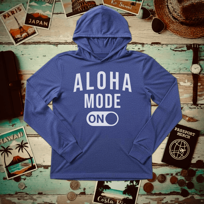 Aloha Mode ON, Hawaii Hooded Long Sleeve Heather True Royal / XS