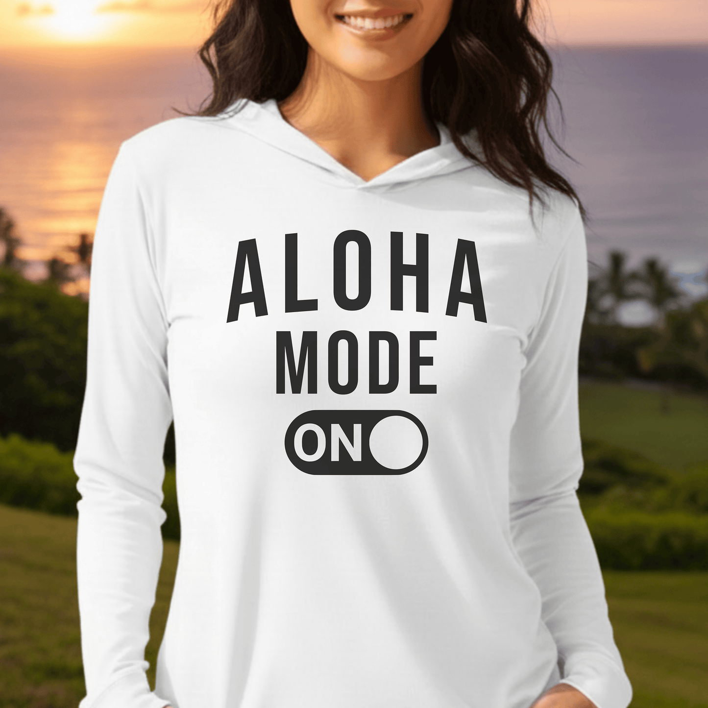 Aloha Mode ON, Hawaii Hooded Long Sleeve White / XS