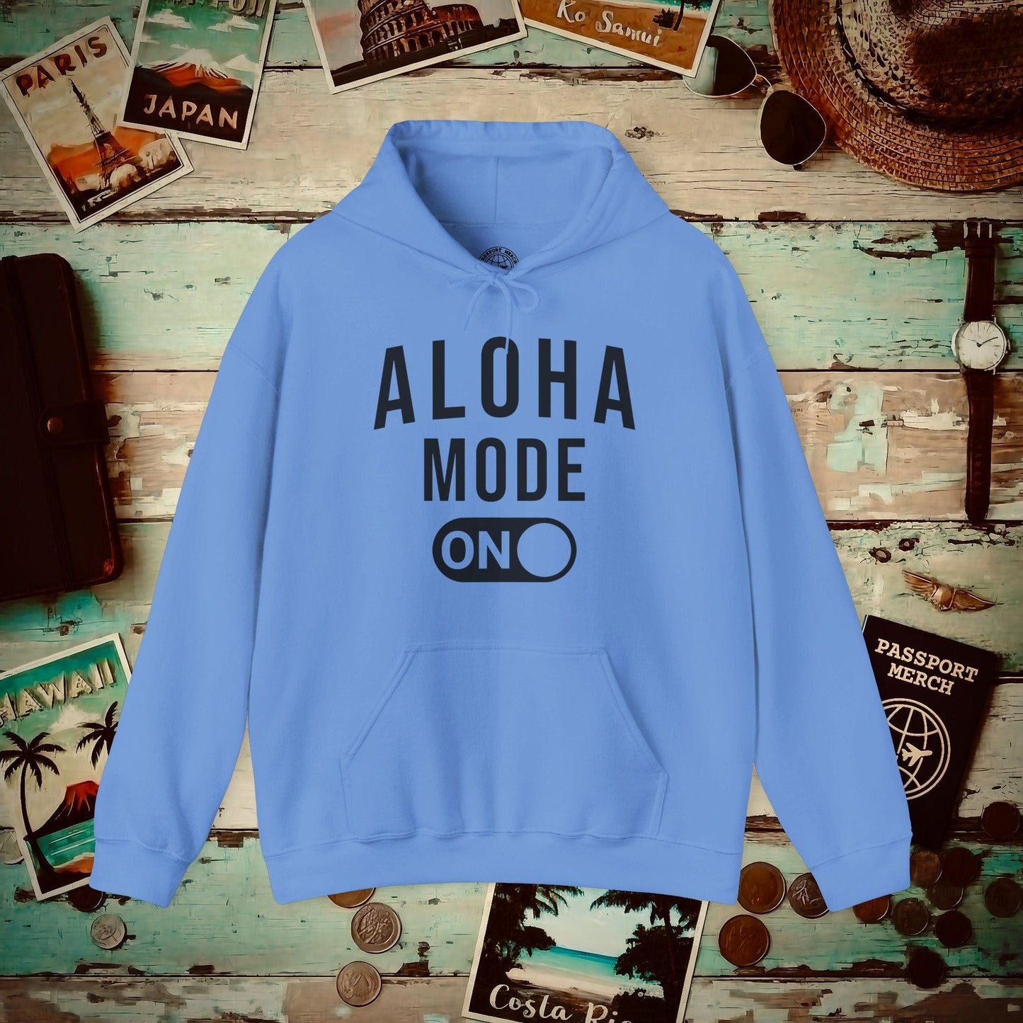 Aloha Mode ON, Hawaii Hoodie Carolina Blue / S