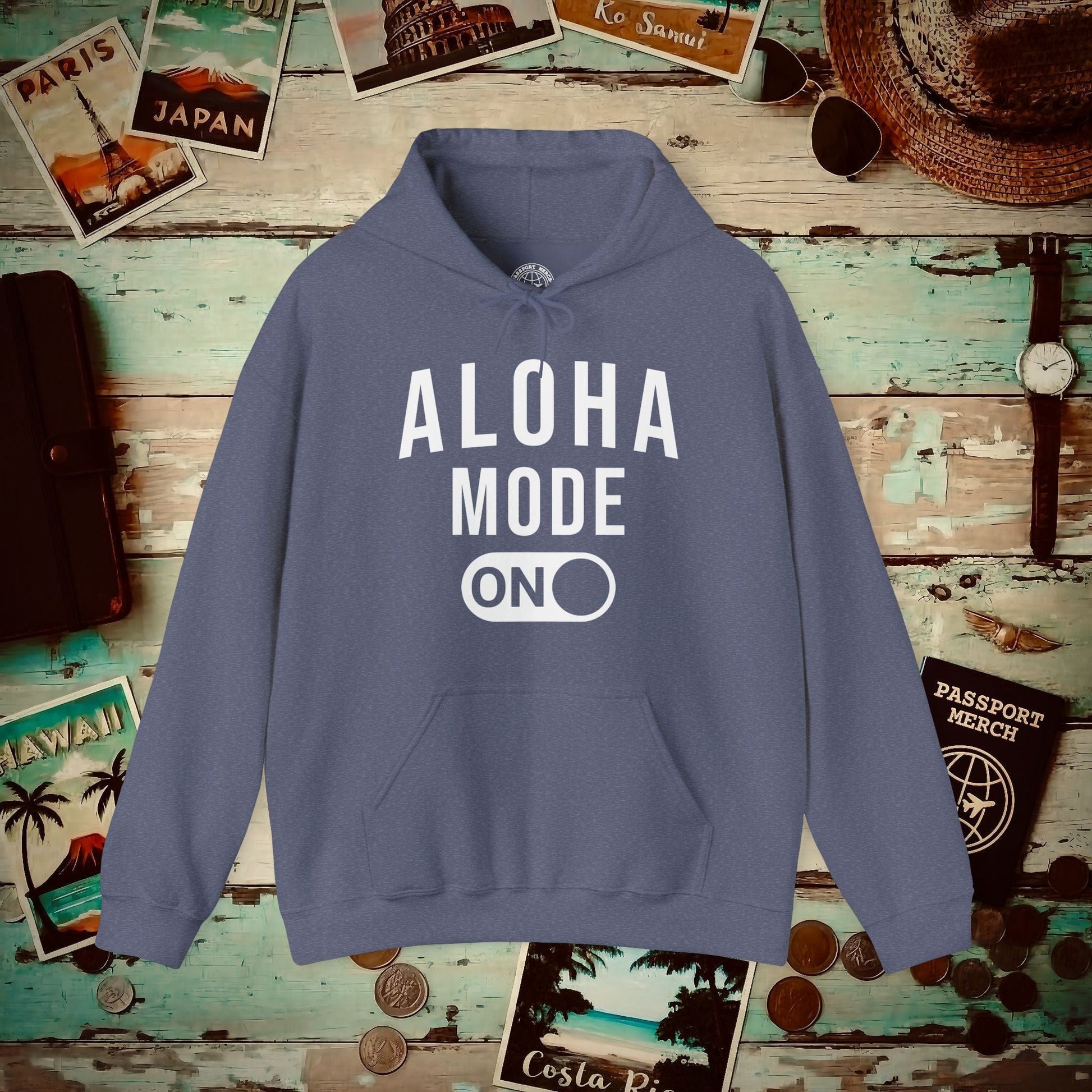 Aloha Mode ON, Hawaii Hoodie Heather Navy / S