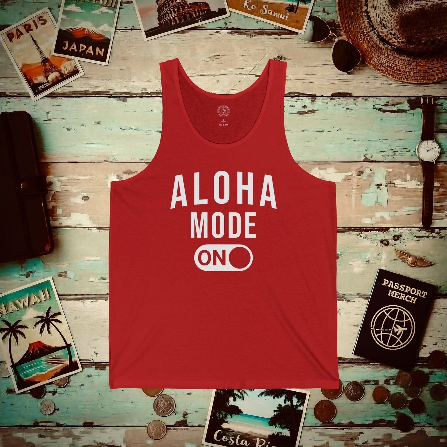 Aloha Mode ON, Hawaii Tank Top Red / XS