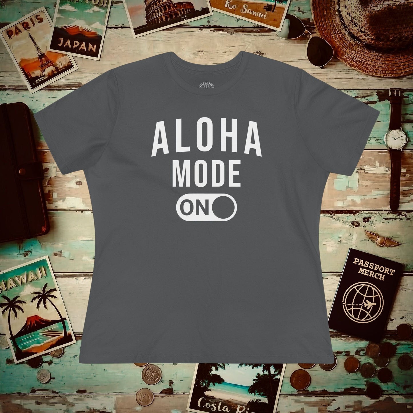 Aloha Mode ON, Hawaii, Womens Fit T-Shirt Asphalt / S