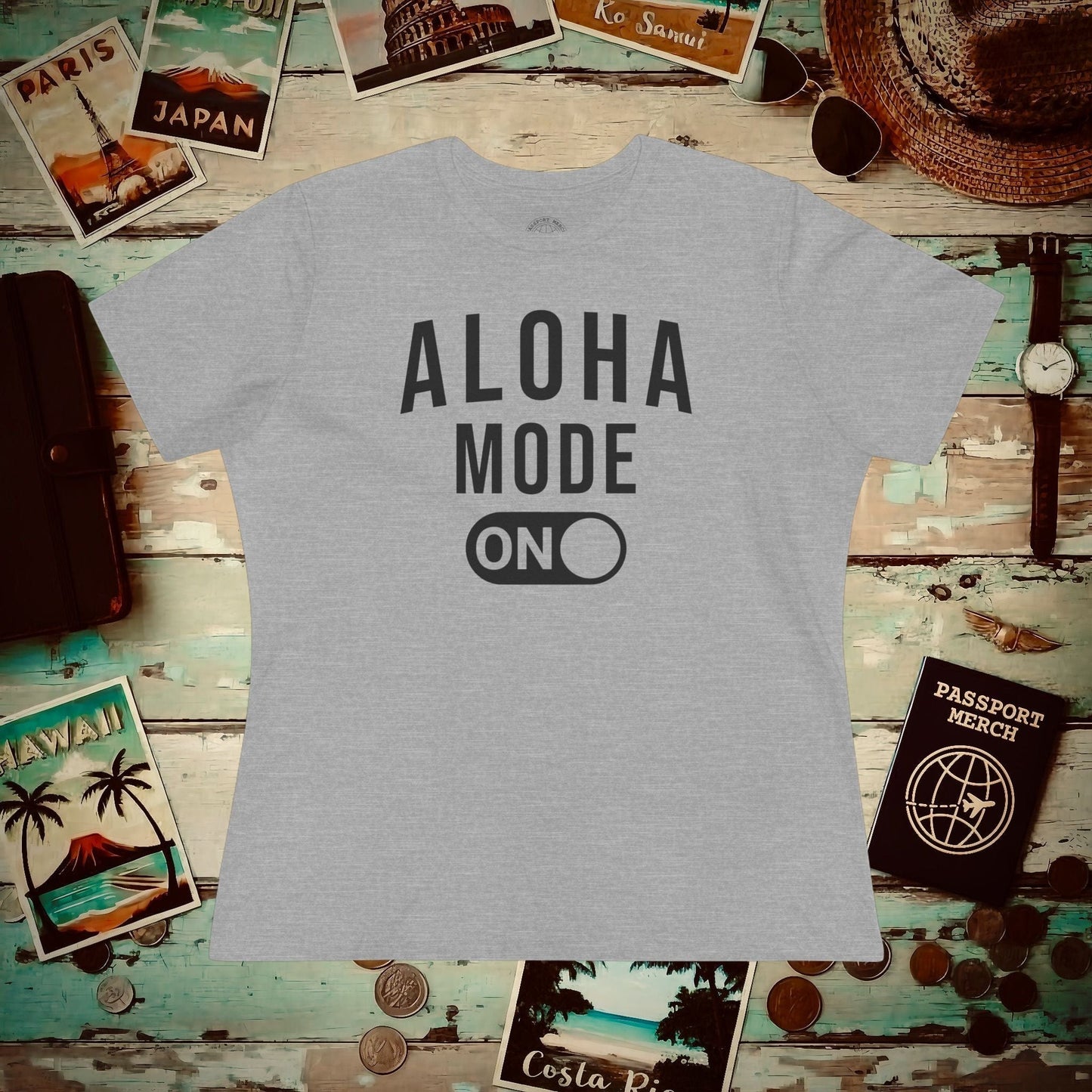 Aloha Mode ON, Hawaii, Womens Fit T-Shirt Athletic Heather / S