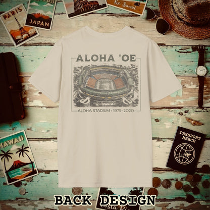 Aloha Oe, Stadium Aerial Sketch, Hawaii Back Print T-Shirt Sand / S