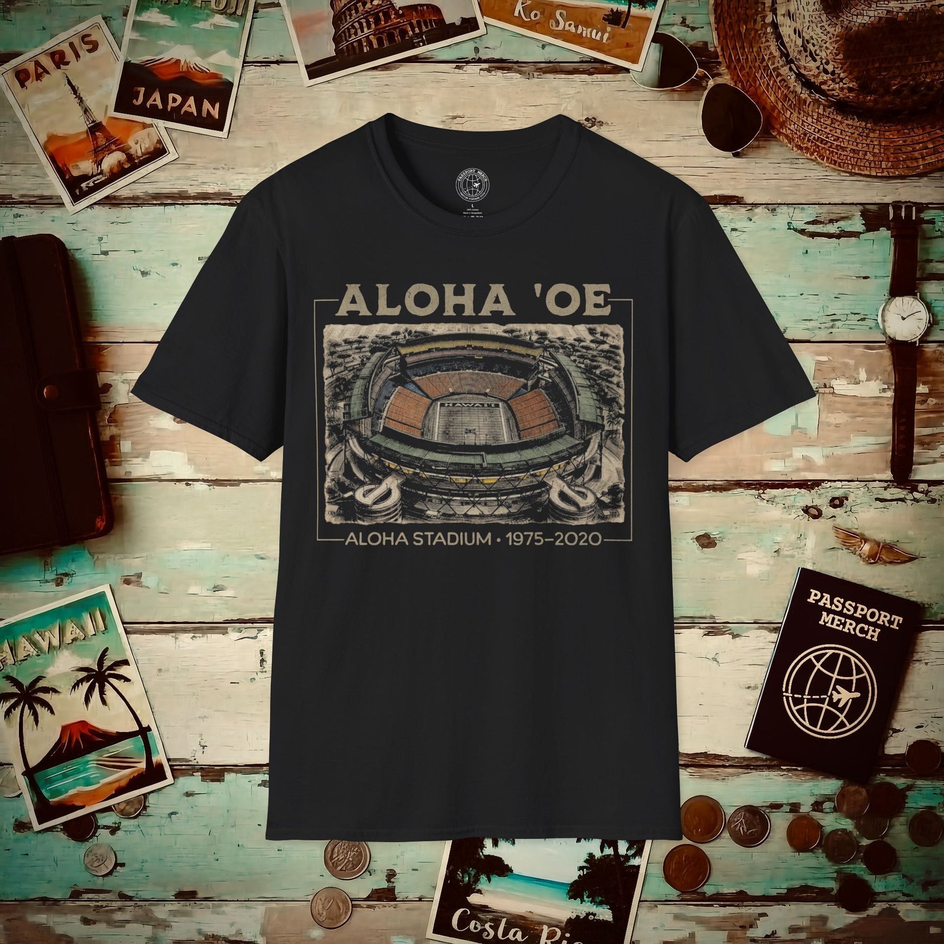 Aloha Oe, Stadium Aerial Sketch, Hawaii T-Shirt Black / S