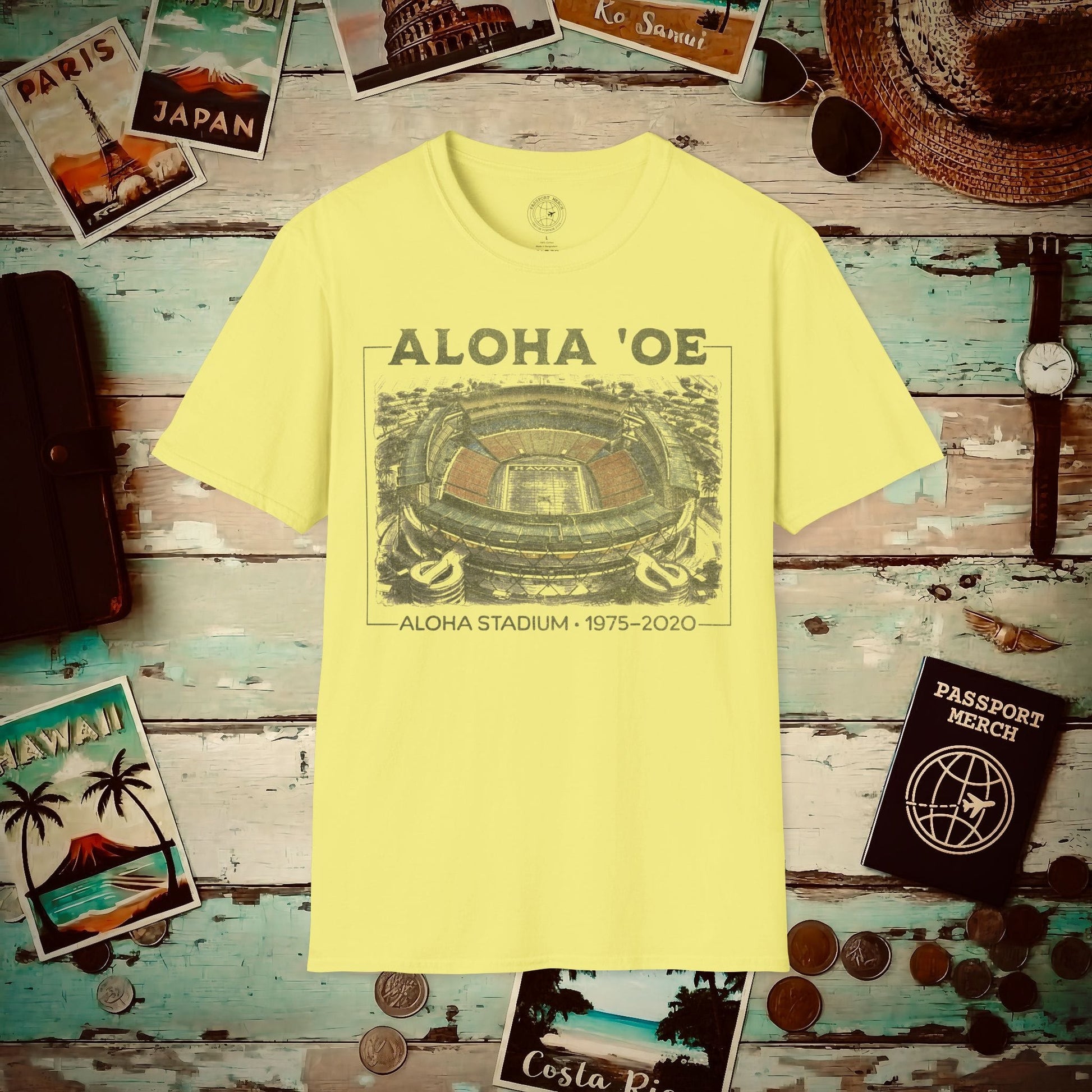 Aloha Oe, Stadium Aerial Sketch, Hawaii T-Shirt Cornsilk / S