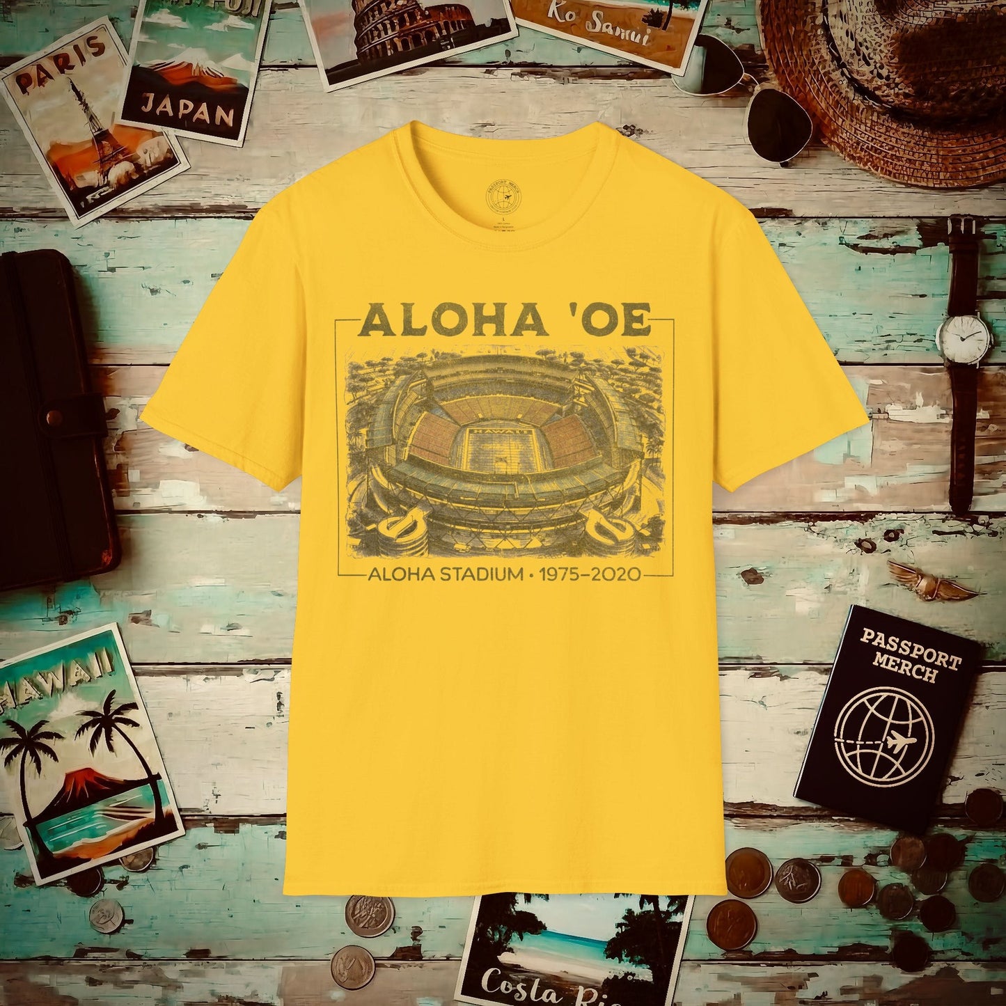 Aloha Oe, Stadium Aerial Sketch, Hawaii T-Shirt Daisy / S