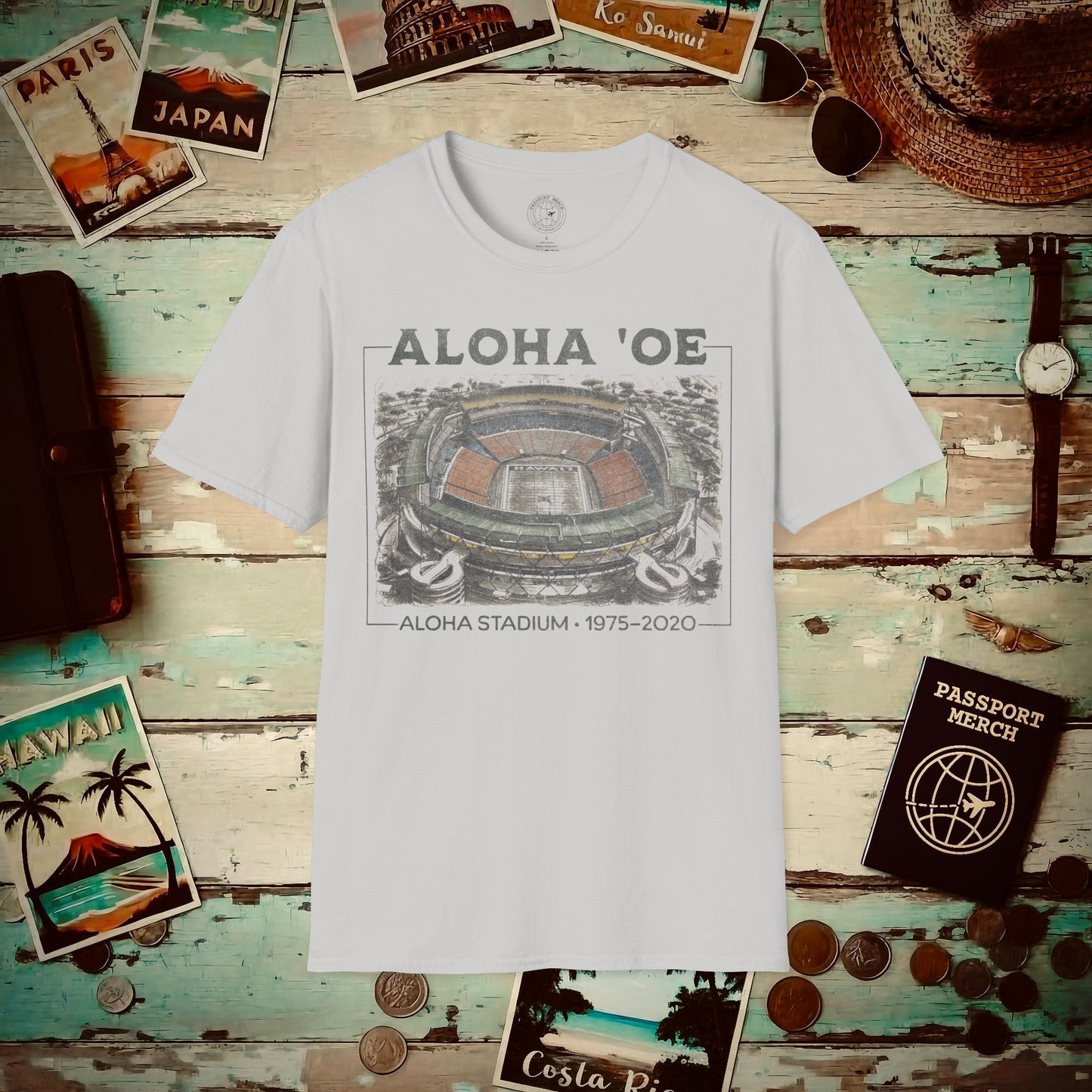 Aloha Oe, Stadium Aerial Sketch, Hawaii T-Shirt Ice Grey / S
