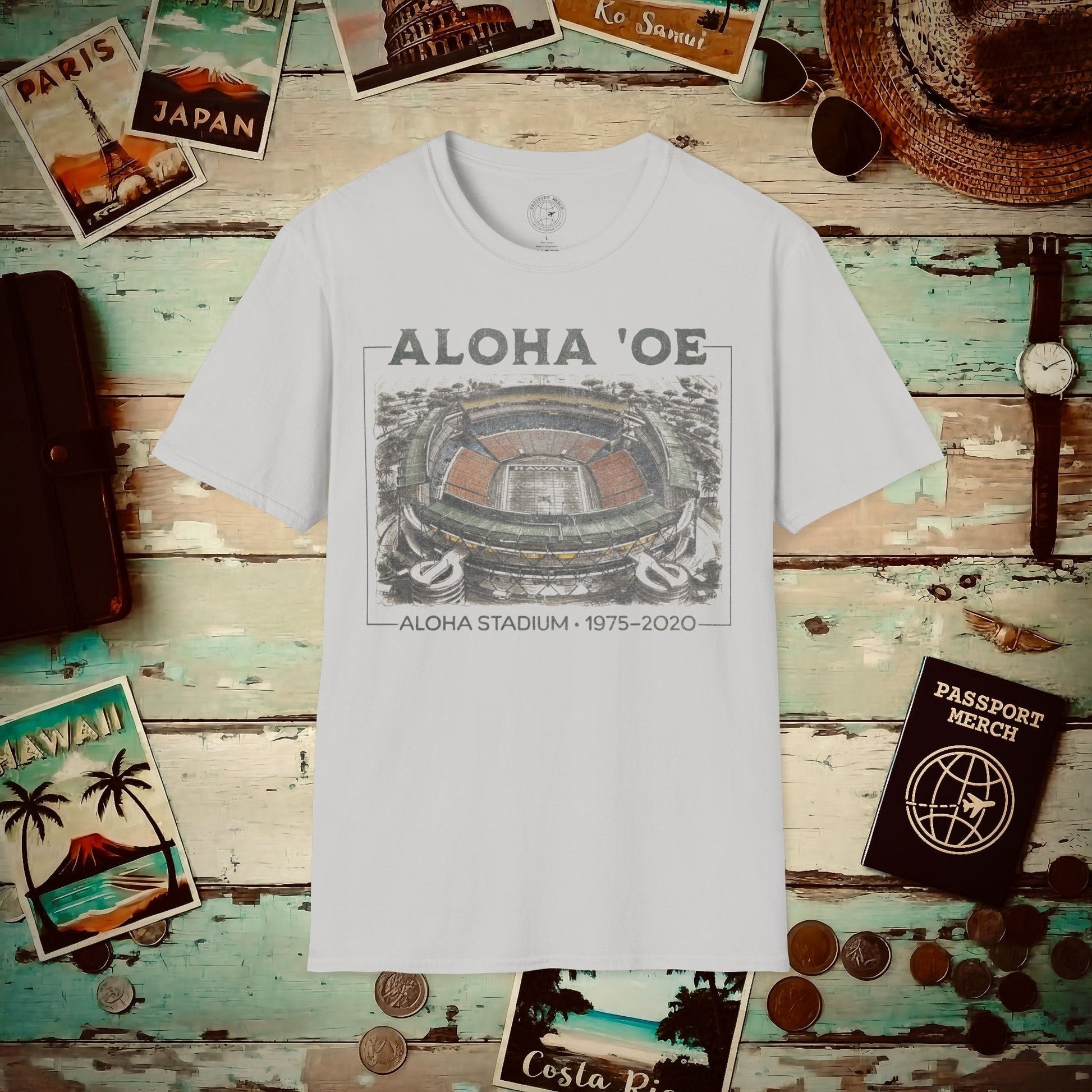 Aloha Oe, Stadium Aerial Sketch, Hawaii T-Shirt Ice Grey / S