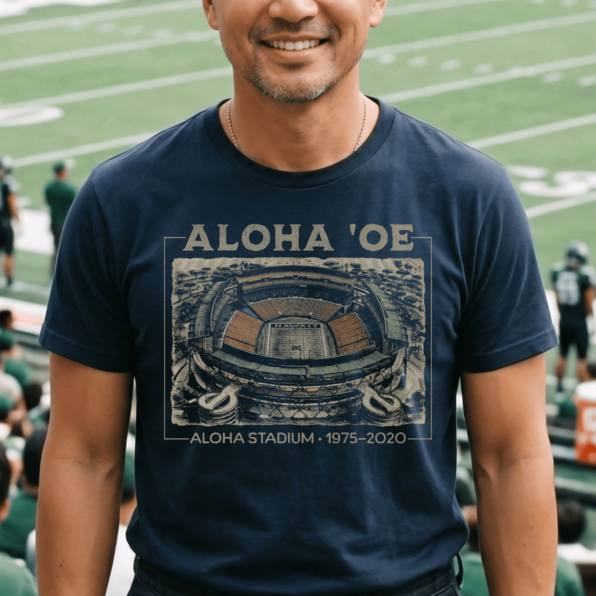 Aloha Oe, Stadium Aerial Sketch, Hawaii T-Shirt Navy / S