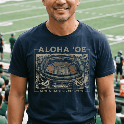 Aloha Oe, Stadium Aerial Sketch, Hawaii T-Shirt Navy / S